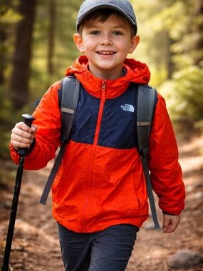 The North Face Boys DryVent Rain Jacket L 14/16 Red Hooded Windbreaker